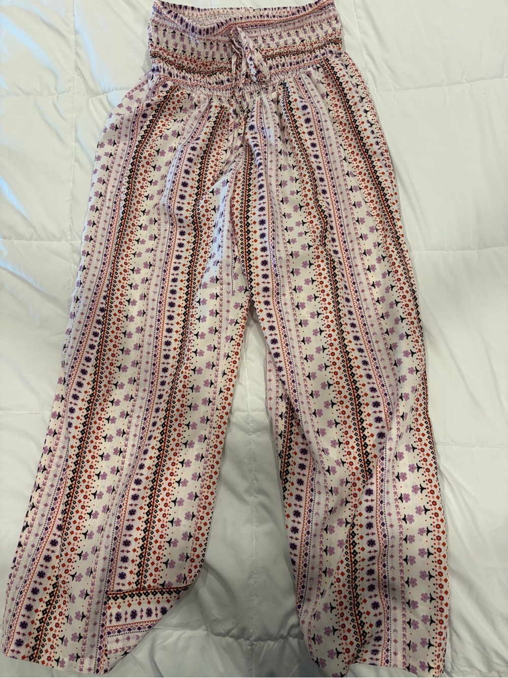 SHEIN White & Lavender Printed Wide-Leg Pants - Picture 2 of 4